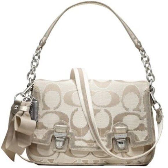 Coach Poppy Signature C Metallic Sateen & Leather Messenger Flap Satchel  #18352 - Picture 1 of 15